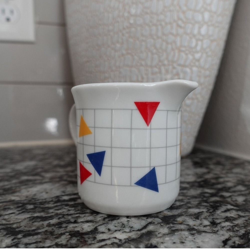 Vintage Geometric Grid Creamer Pitcher Colorful Triangle‎ Design Retro Decor